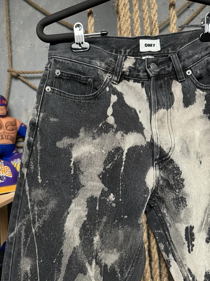 Obey Hardwork Printed Tie Dye Cotton Baggy Denim Pants Size 28 Hiphop Rap Jeans - Image 3 of 4