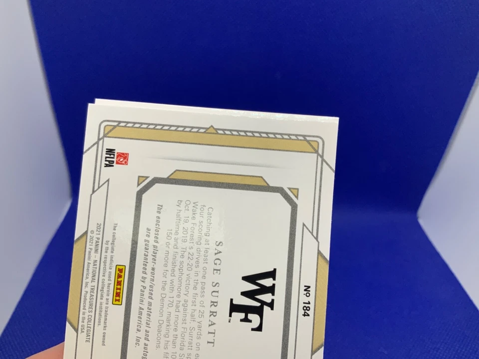 2021 Panini National Treasures Sage Surratt 2 CLR Patch RC Auto Booklet /10 - Image 3 of 4