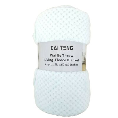 Cai Teng Waffle Throw Blanket Living Fleece 60 x 80 Inches Light Blue NEW