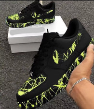 Air Force 1 Custom Casual Black Shoes Retro Bright Volt Yellow Cool Splatter Art