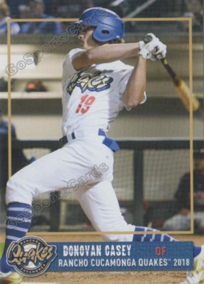 2018 Rancho Cucamonga Quakes Donovan Casey RC Rookie Los Angeles Dodgers