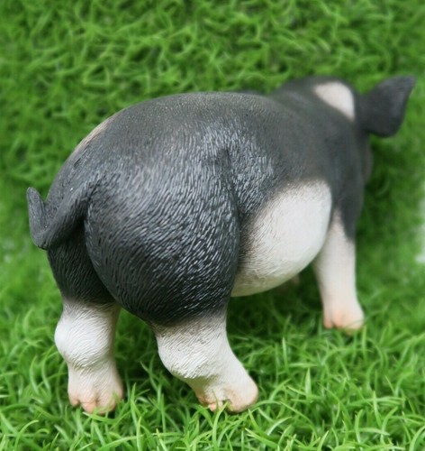 PIG STANDING MINI FARM ANIMAL GARDEN STATUE ORNAMENT FIGURINE BLACK AND WHITE - Bild 6 von 8