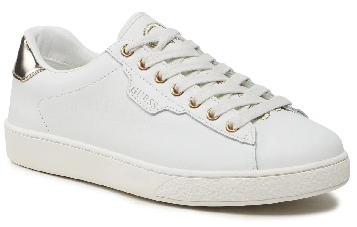 Guess Leather Nolina White Gold Womens Trainers
