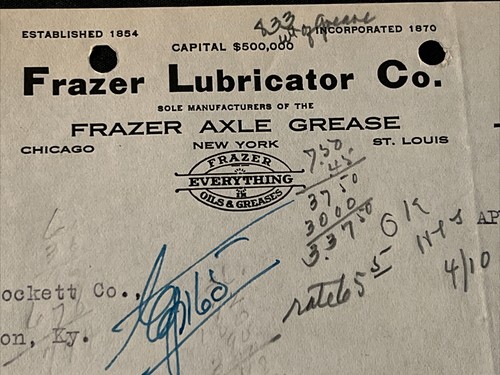 Vtg 1922 FRAZER Lubricator Co Bill Head Axle Grease FUNNY BIRDS Chicago St Louis - Picture 3 of 8