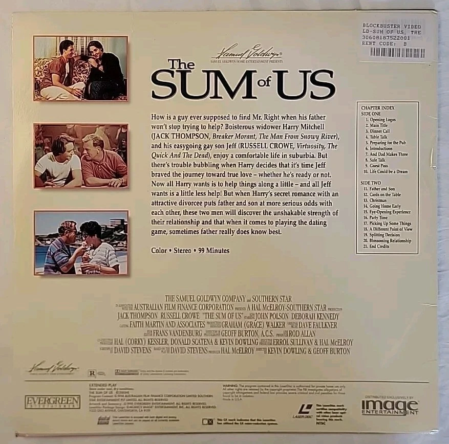 The Sum of Us 1995 LASERDISC Russell Crowe Jack Thompson LBGT 092524WR Foto 2 de 3