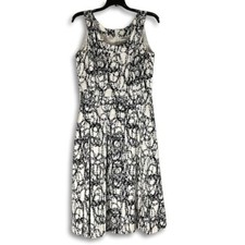 Calvin Klein Dress Womens 8 Black White Abstract Sleeveless Fit Flare Lined