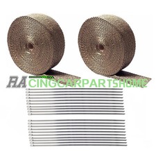 2 Roll X 2 50ft Titanium Lava Header Manifold Exhaust Heat Wrap Tape Ties Kit