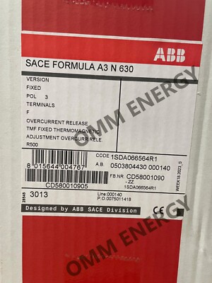 ABB 500 AMP Circuit Breaker - FORMULA A3N 630 TMF 500-5000 3p F F - 1SDA066564R1