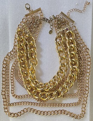 LUCid signed Chunky Multi Chains 2 Piece Fashion Statement Necklaces Lot
