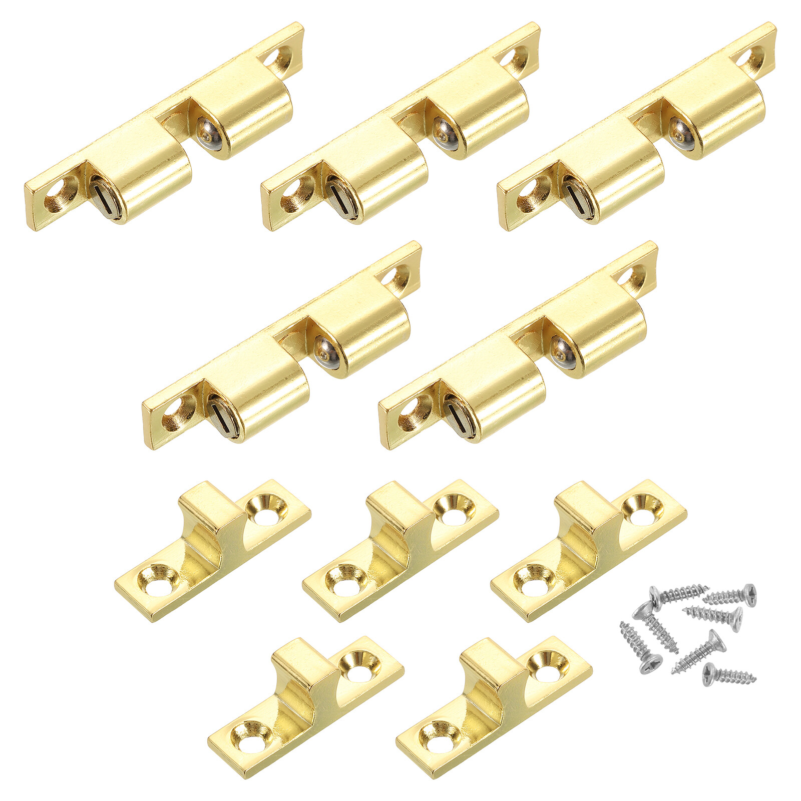 5Pcs Cabinet Latch Double Roller Catch for Cabinet Closet Door, Brass