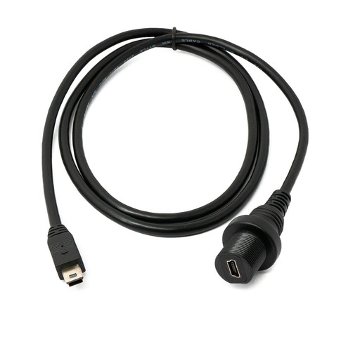 USB 2.0 Cable 100 CM Mini B Plug To Socket Bulkhead Waterproof IN Black