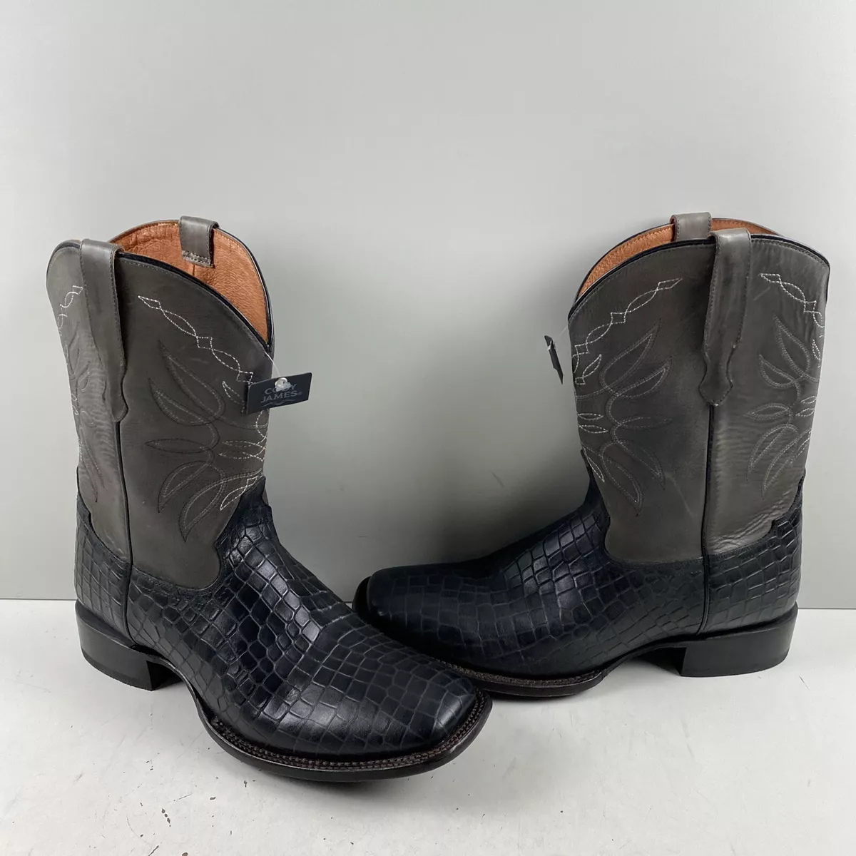 Cody James Alligator Print Black Leather Square Toe Western Boots