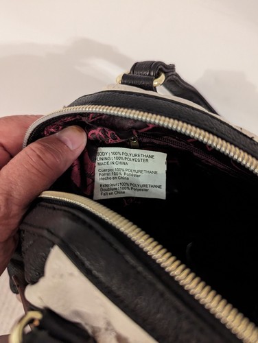 Cartera/bolso de mano Betsy Johnson rosa pálido negro y acolchado crema de 2 asas - Imagen 8 de 8