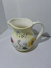 FTD Ceramic Pottery Pitcher~Flower Vase/Utensil Holder~Floral w/Vines~6 1/2”Tall