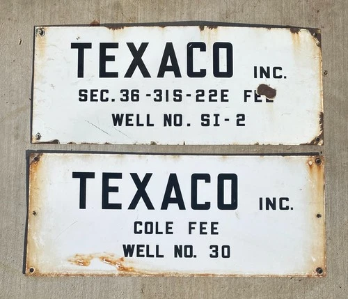 Vtg Texaco Porcelain Oil Field Lease Sign Well Pump Jack Kern County CA 56B