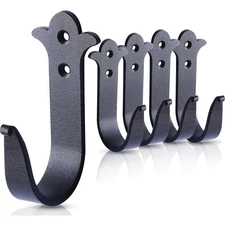 Decorative Iron Hooks, Black Wall Mounted Hooks Heavy Duty Rustic Metal Hange...