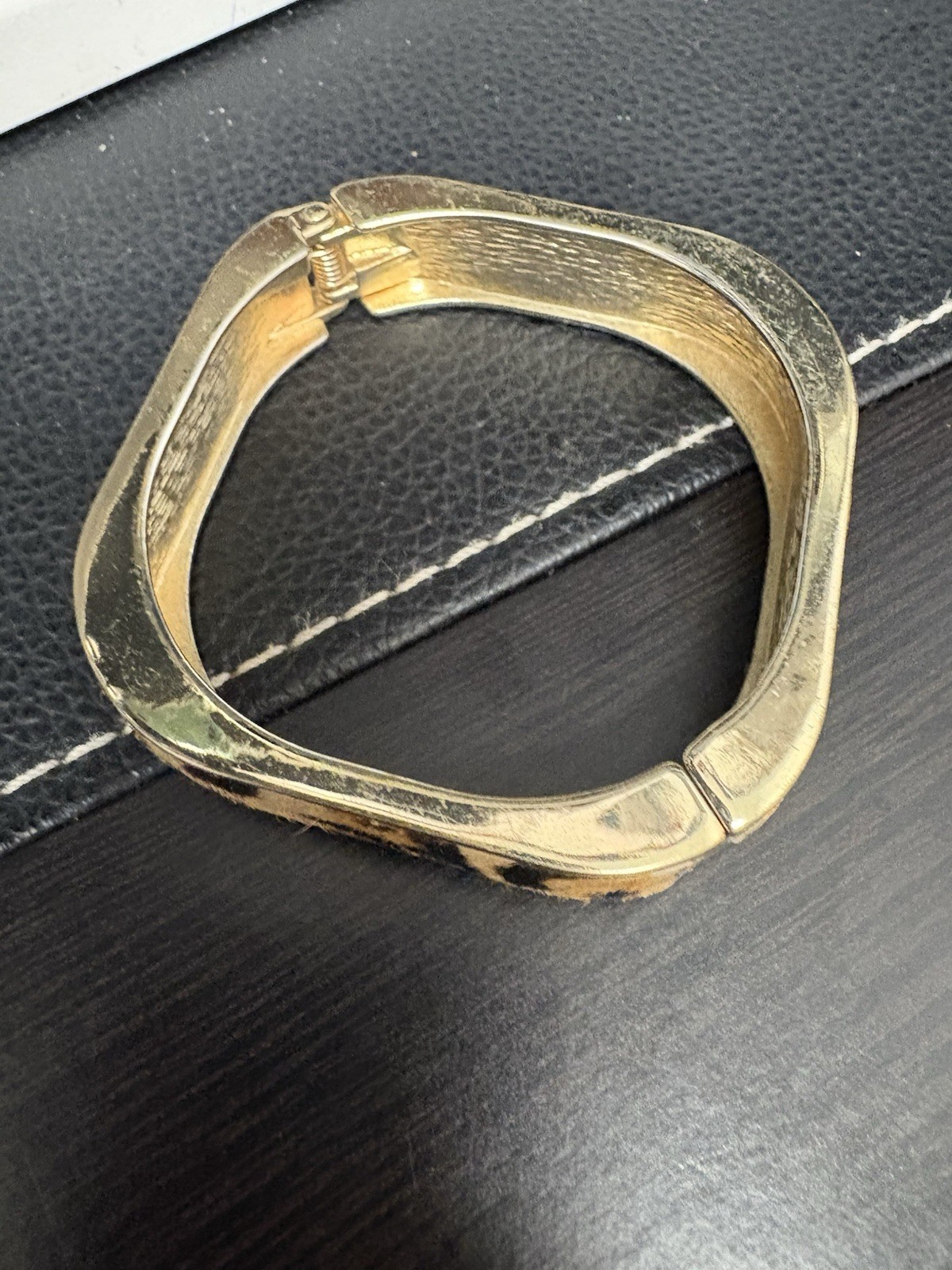 Vintage Square Leopard Print Bangle Bracelet Gold… - image 8