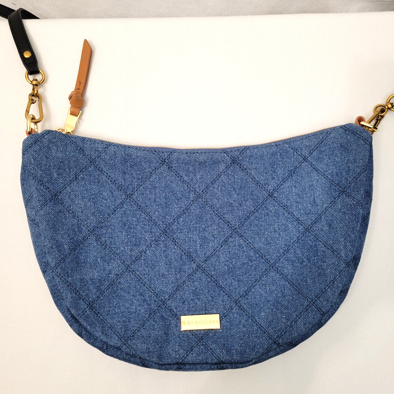 G by Giuliana Quilted Denim Clutch Crossbody Bag Blue Gold-Tone