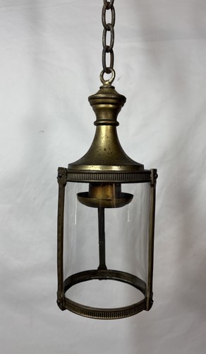 Antike 20er Jahre Art Deco vergoldete Messing & Glas Zylinder Decken Pendelleuchte Leuchte - Bild 3 von 17