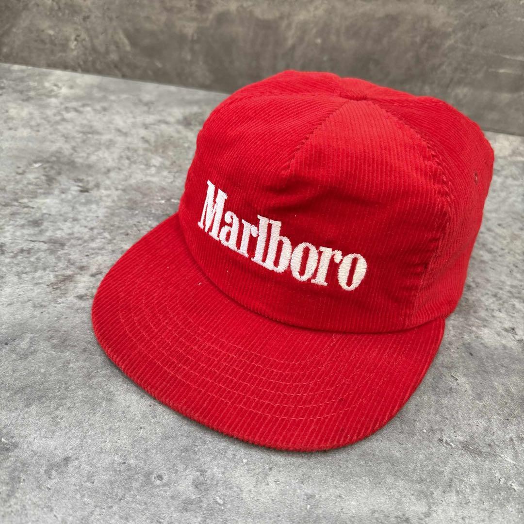 Marlboro Corduroy Work Cap Red 80S Made In Usa Hat Vintage