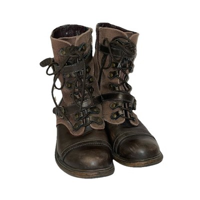 ZiGi Girl Tactic Boots Size 8 Brown Fabric Leather Faux Distressed Buckles