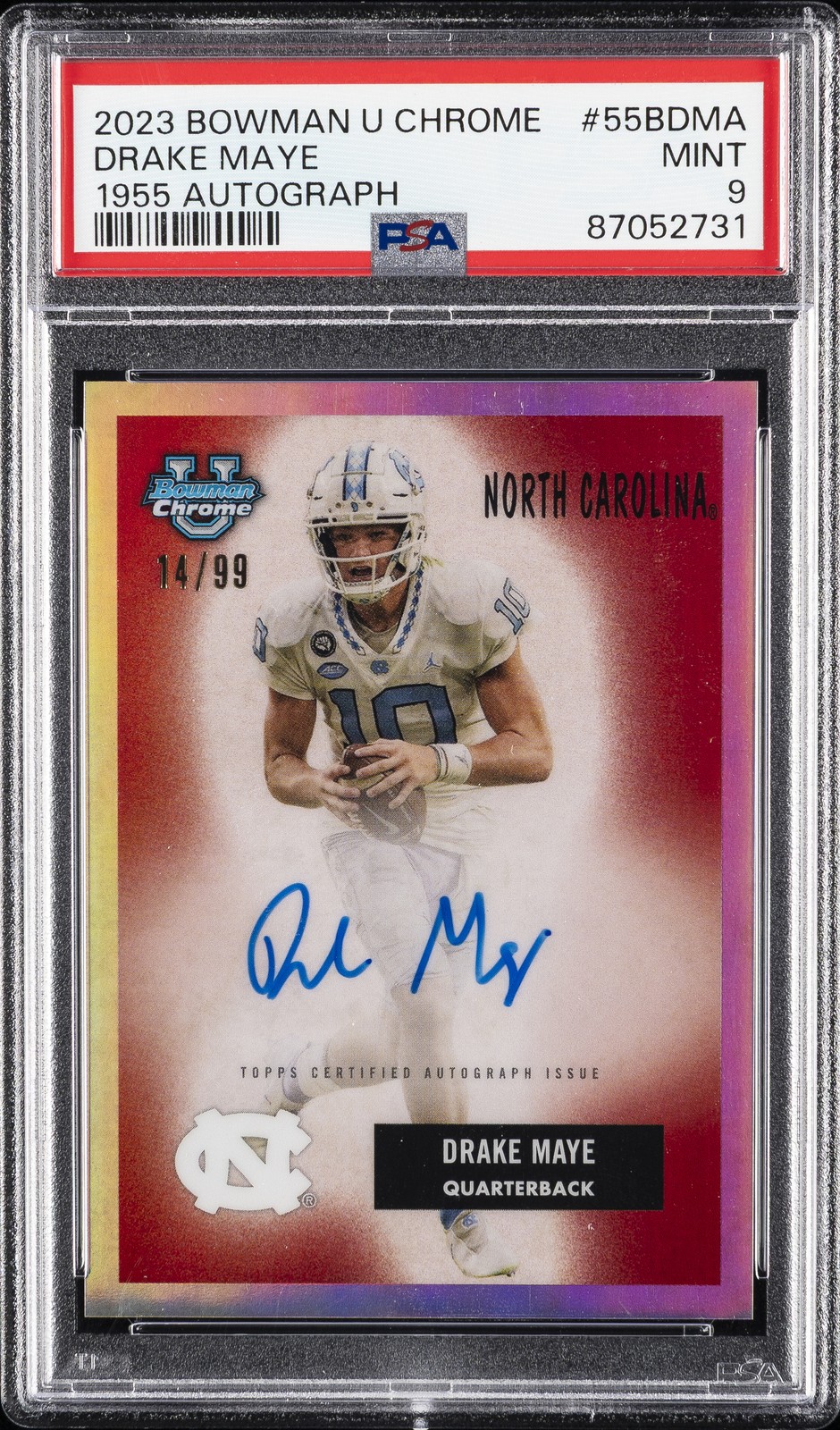 2023 BOWMAN UNIVERSITY CHROME 1955 BOWMAN AUTO #55BDMA DRAKE MAYE 14/99 PSA 9