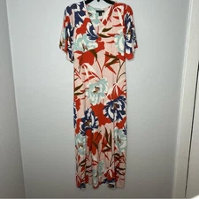 A Pea In the Pod Pink Blue Orange Floral Short Sleeve Maternity Dress Size S
