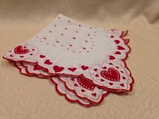 Vintage Handkerchief Cloth Hankie Red White Hearts Valentines Day