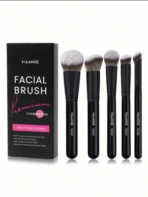 Maange 5Pcs Black Premium Facial Brush Set Multifunctional Synthetic