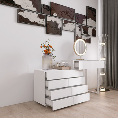 Extended Desktop 10 Drawers Chest of Drawer Dresser without Handle White Color