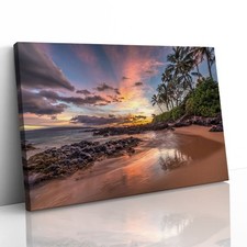 Colourful Beach Sunset Secret Cove Maui Canvas Framed Print Picture Wall Art