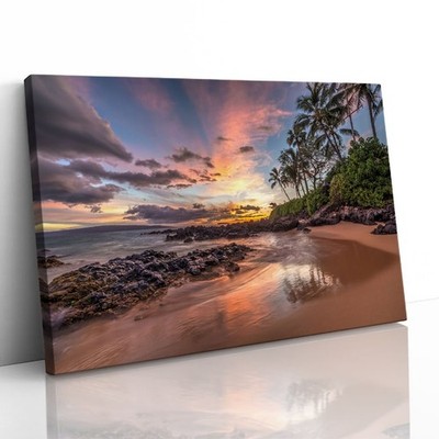 Colourful Beach Sunset Secret Cove Maui Canvas Framed Print Picture Wall Art