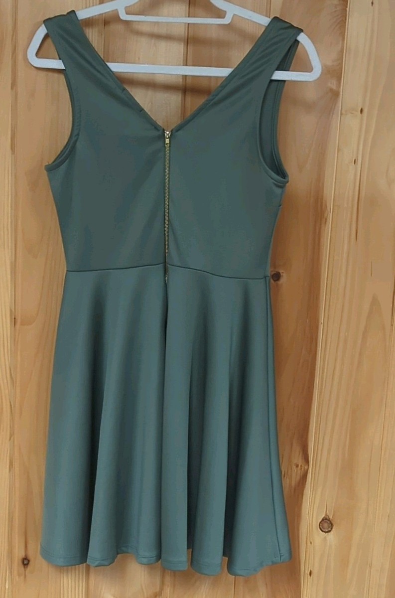 rue21 Women's Green Sleeveless Fit & Flare Mini Dress Scoop Neck Zip Size M