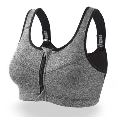 Front Zipper Sports Bra Shockproof Push Up Fitness Yoga Workout Running Gym Top