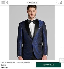 Jos. A. Bank Slim Fit Paisley Tuxedo Dinner Jacket Blue Black