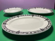 Vintage McNicol China, Black Scroll Bread, Butter Plates, Set of 3, USA