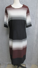Ile New York Stripe Sheath Dress Women L Black Brown Midi Office Workwear Casual