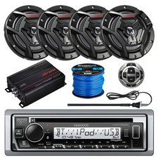 Kenwood 1-DIN Marine Bluetooth CD Receiver, 4x 6.5" 150W Max Speakers, Amplifier