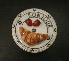  ANTHROPOLOGIE Handpainted Bistro Tile Trinket Box BONJOUR / Bon Appetite RARE.