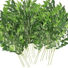 Artificial Italian Ruscus Greenery Stems, Faux Green Leaf Garland Branches Ha...