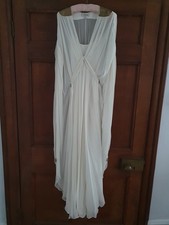 Temperley London Ivory Silk Chiffon Long Dress, Gold Beading At Shoulder Size 10