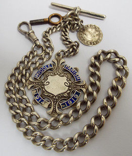 HERMOSA CADENA DE RELOJ ALBERT DE PLATA ESTERLINA SÓLIDA ANTIGUA INGLESA DE 56 5 g INGLÉS 1888