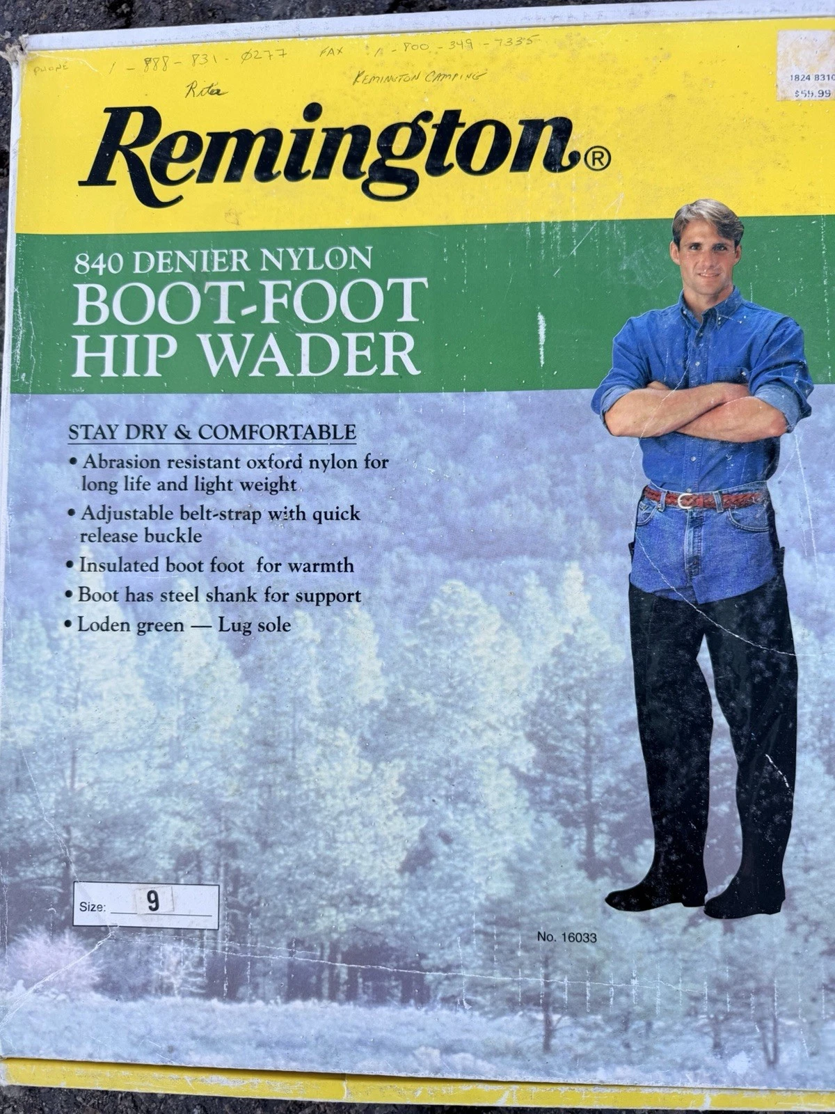 Remington Nylon Boot Foot Hip Wader 1997 Size 9