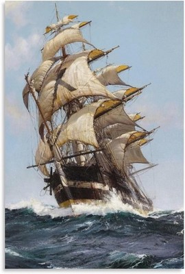 Sailing Ship Oil Painting Poster 24x36 Unframed Nautical Wall Art Decor Gift