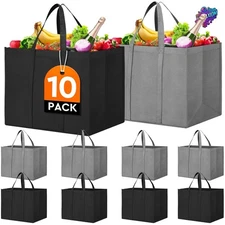 Sturdy Large Reusable Grocery Bags - 10 Pack with Long Handles for Easy Carrying