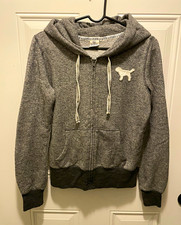 PINK Victoria's Secret Women's Gray Knit Full Zip Hoodie Logo Size M