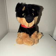 Toy Factory Black and Brown Dog Plush Stuffed Animal with Red Collar
