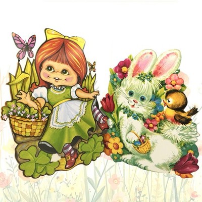 Vintage Beistle Easter/Spring/St. Patrick's Cardboard Wall Decoration 2 Die Cuts