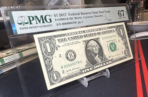 $1 2017 FEDERAL RESERVE NOTE B/C Block 2 DIGIT SERIAL NUMBER #79 PMG 67 EPQ - Picture 3 of 10