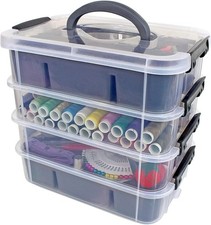 Stackable Storage Container with 2 Trays Gray Craft Box